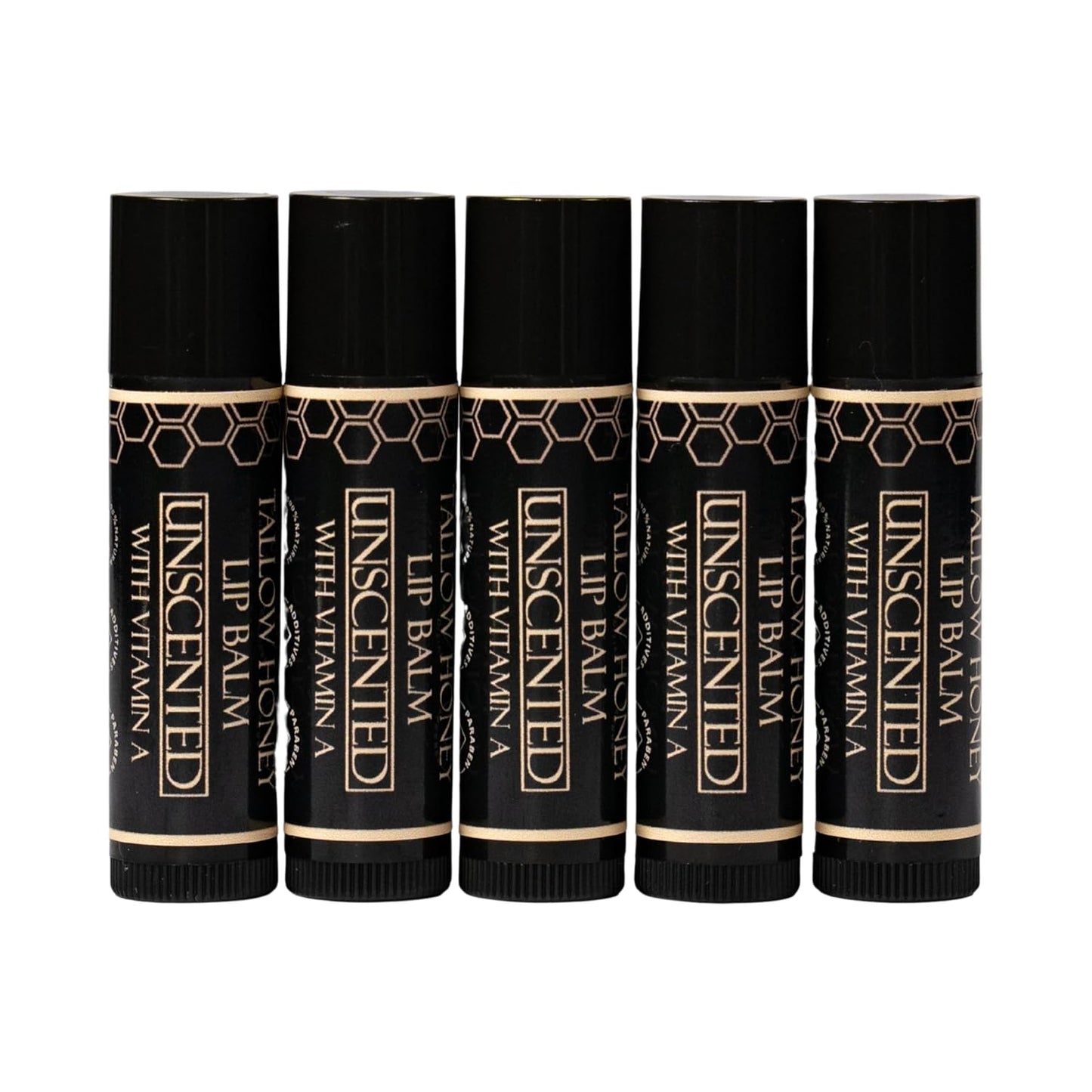 Tallow Lip Balm (5 Pack) - Hydrating With Organic Italian Olive Oil, Pure Grass Fed Tallow, and Beeswax - Long Lasting Lip Therapy (Unscented)