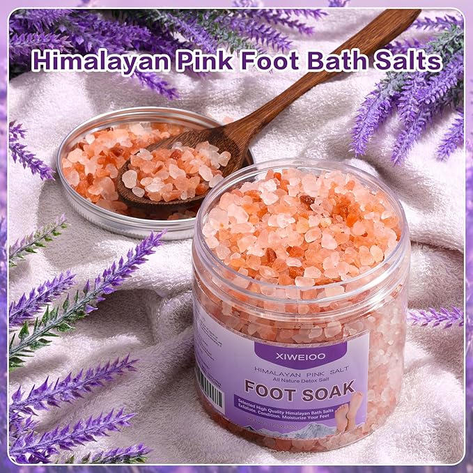 Himalayan Pink Foot Soak Salt Tea Tree Oil Foot Soak Kit, Lavender For Toenail Repair, Athletes Foot, Softens Calluses, Soothes Sore & Tired Fee