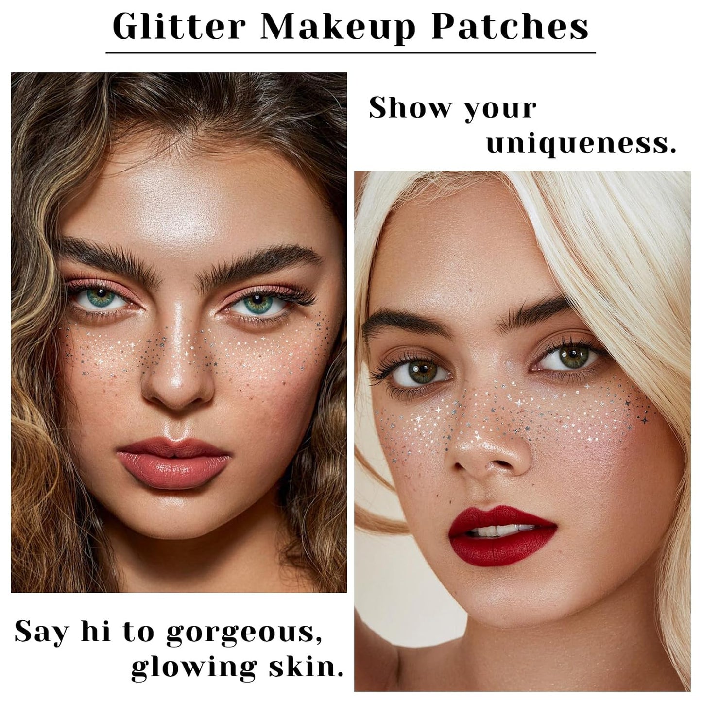 24PCS Sliver Glitter Freckles Tattoo, Sliver Freckles Temporary Face Tattoo, Sliver Star Freckle, Body Face Glitter for Women Girls, Waterproof Long-Lasting Party, Festival, Concert Makeup Accessories