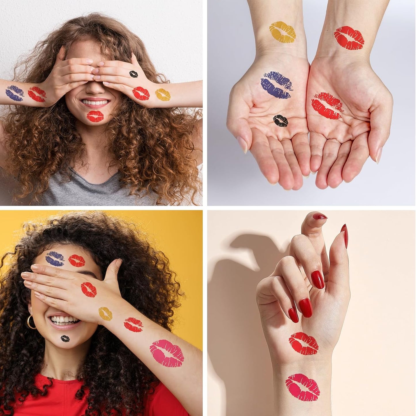 Halloween Kiss Tattoos Temporary Colorful Kiss Fake Red Lips Waterproof Tattoos for Kids Girls Women Men Face Body Costume Decorations 10 Sheets-130pcs