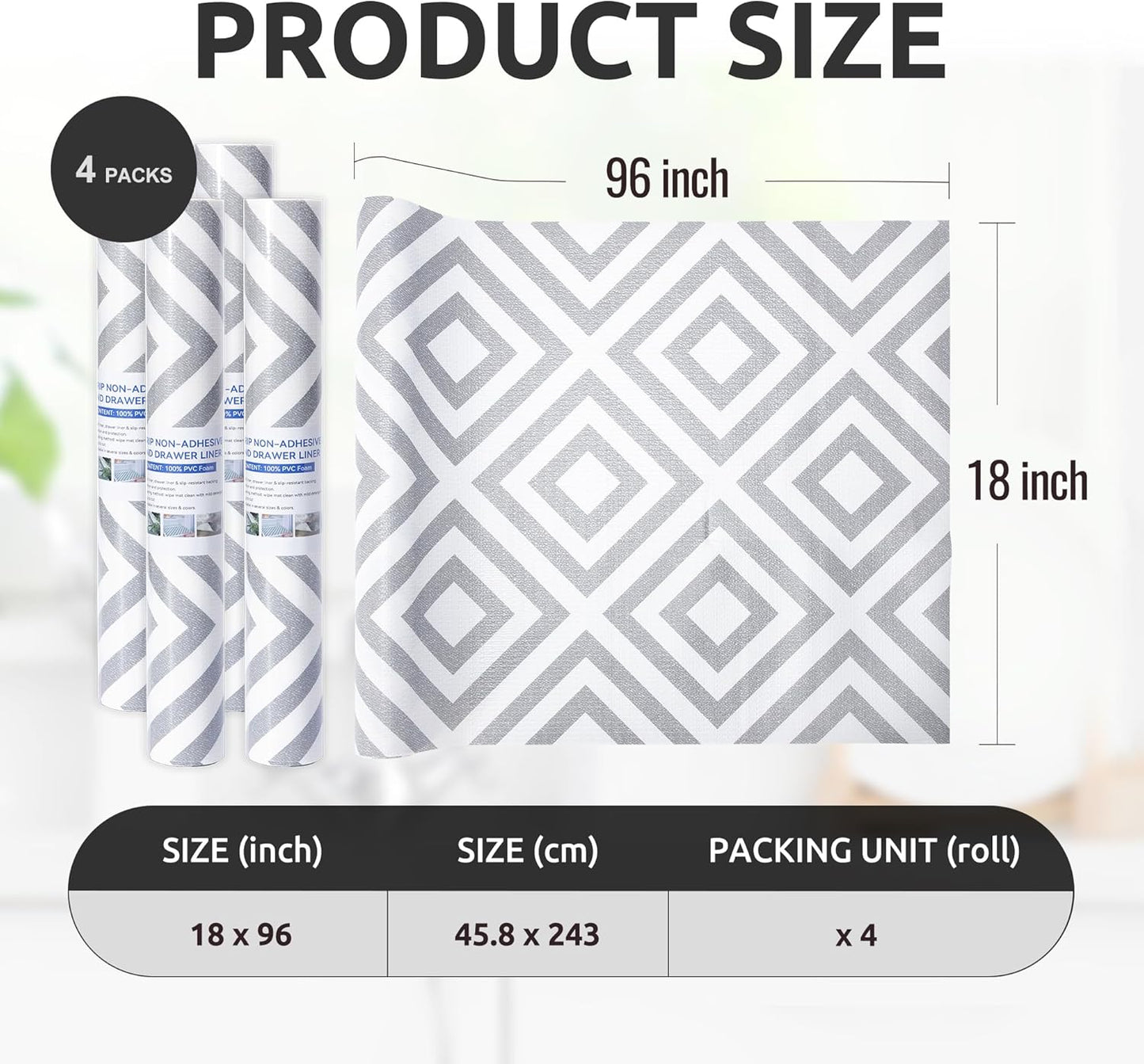 RAY STAR 12X120 Inch Shelf Liner for Kitchen Cabinets, Non-Adhesive Cabinet Liner Washable, PVC Drawer Liner for Dresser Non-Slip Bathroom (Modern Grey)(4 Roll)