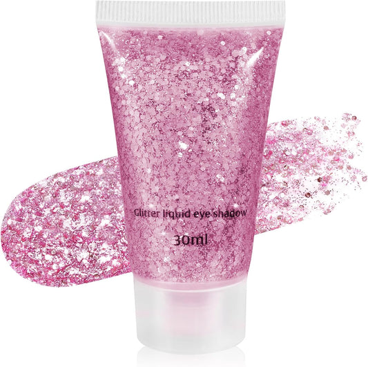Mysense Pink Body Glitter Gel, Singer Concert Outfits Face Hair Glitter Makeup, Music Festival Rave Accessories, Chunky Glitter Mermaid Sequins, Sparkling Face Paint for Women Girls, 30g