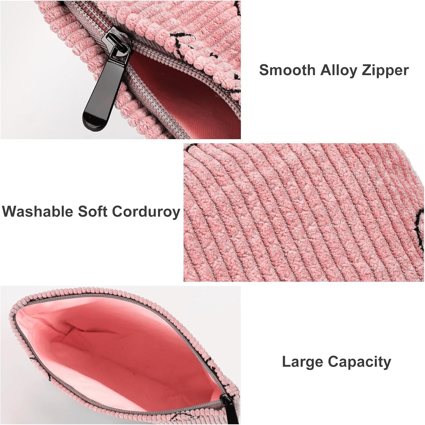 Makeup Bag, Cosmetic Bags for Women, Travel Makeup Bag, Pink Small Make Up Brush Pouch with Zipper, Corduroy Cute Cosmetic Toiletry Bag, Travel Essentials Aesthetic Preppy Stuff