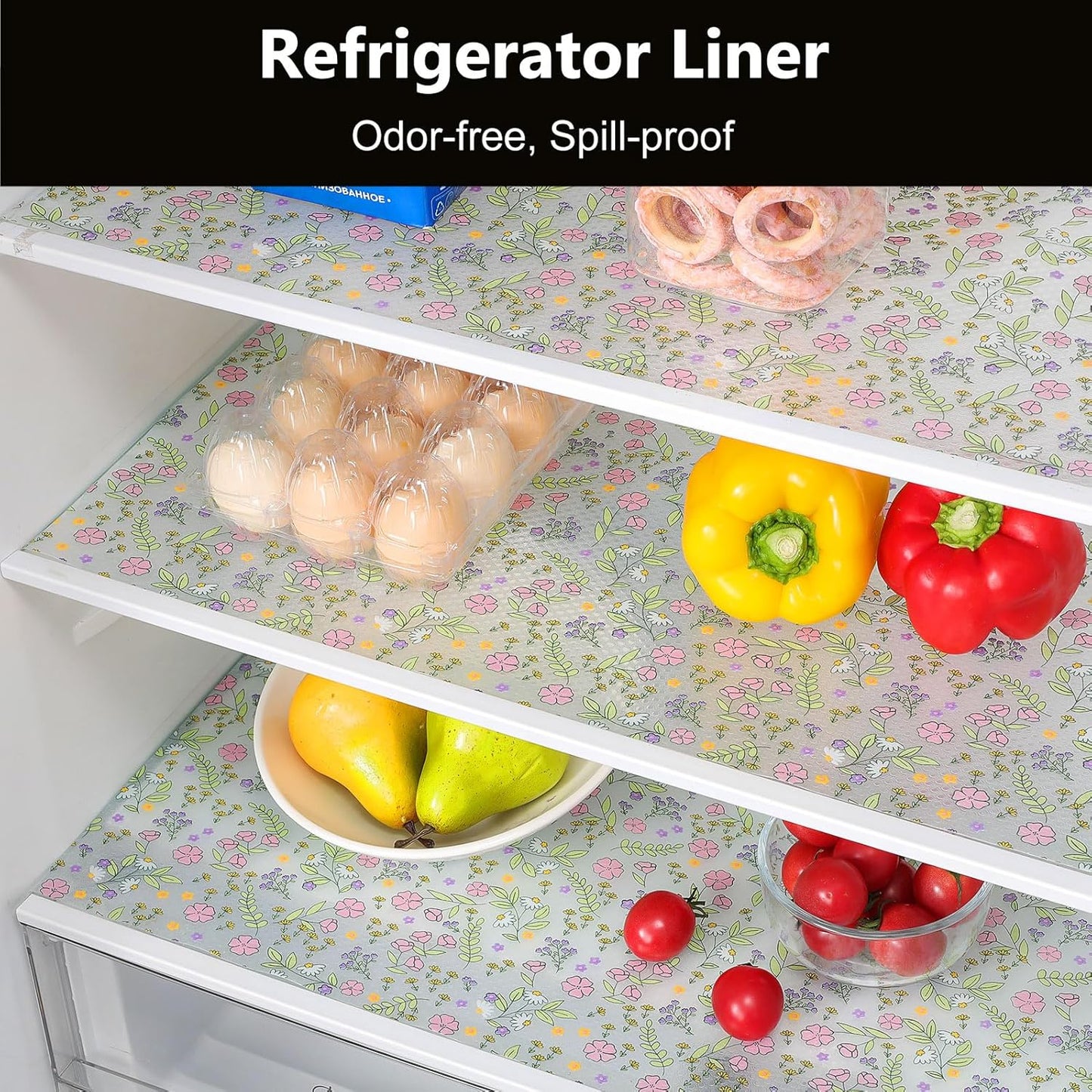 INNOLITES Shelf Liner, Non-Adhesive Floral Cabinet Drawer Liner for Kitchen, Waterproof Oil-Proof, EVA Easy to Clean & BPA-Free (17.7" x 197")