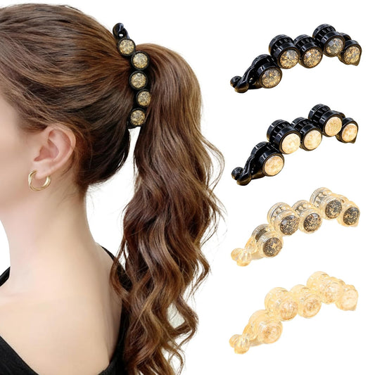 Large Rhinestone Banana Hair Clips for Women, 4 Pcs Non-Slip Ponytail Holders with Sparkly Beads, Strong Hold Clamps for Medium/Thin Hair, Stylish Hair Accessories for Daily Wear, Party, Travel