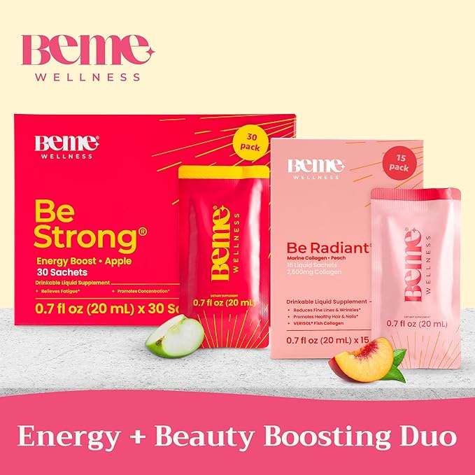 BeMe BeStrong & BeRadiant Peach Bundle - Vitamin B12 & Liquid Collagen Drink Supplements