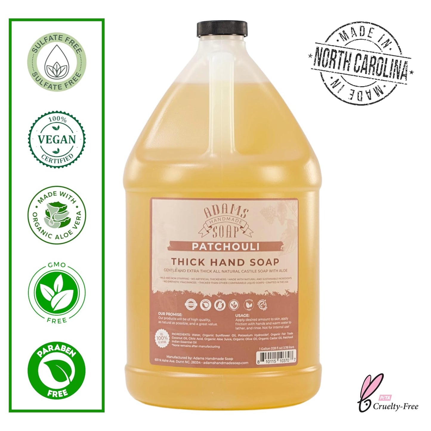 Adams Handmade Soap Thick Organic Castile Liquid Hand Soap 1 Gallon Refill - Patchouli