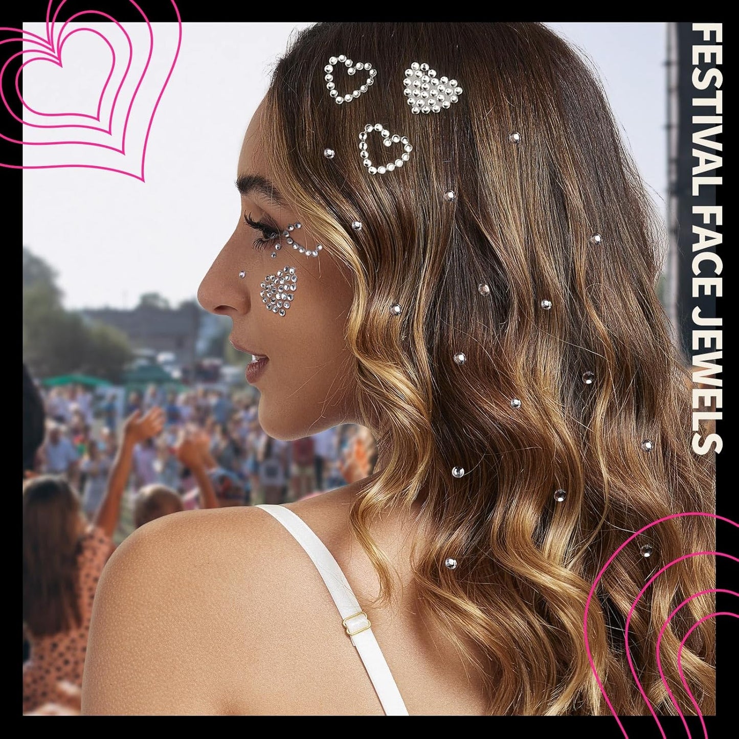 YGDZ Face Gems 5 Sheets Hair Gems, Self Adhesive Face Jewels Stickers, Heart Festival Face Gems Stick on, Rhinestone stickers for Face, Eye, Makeup, Rave Accessories for Kids, Women