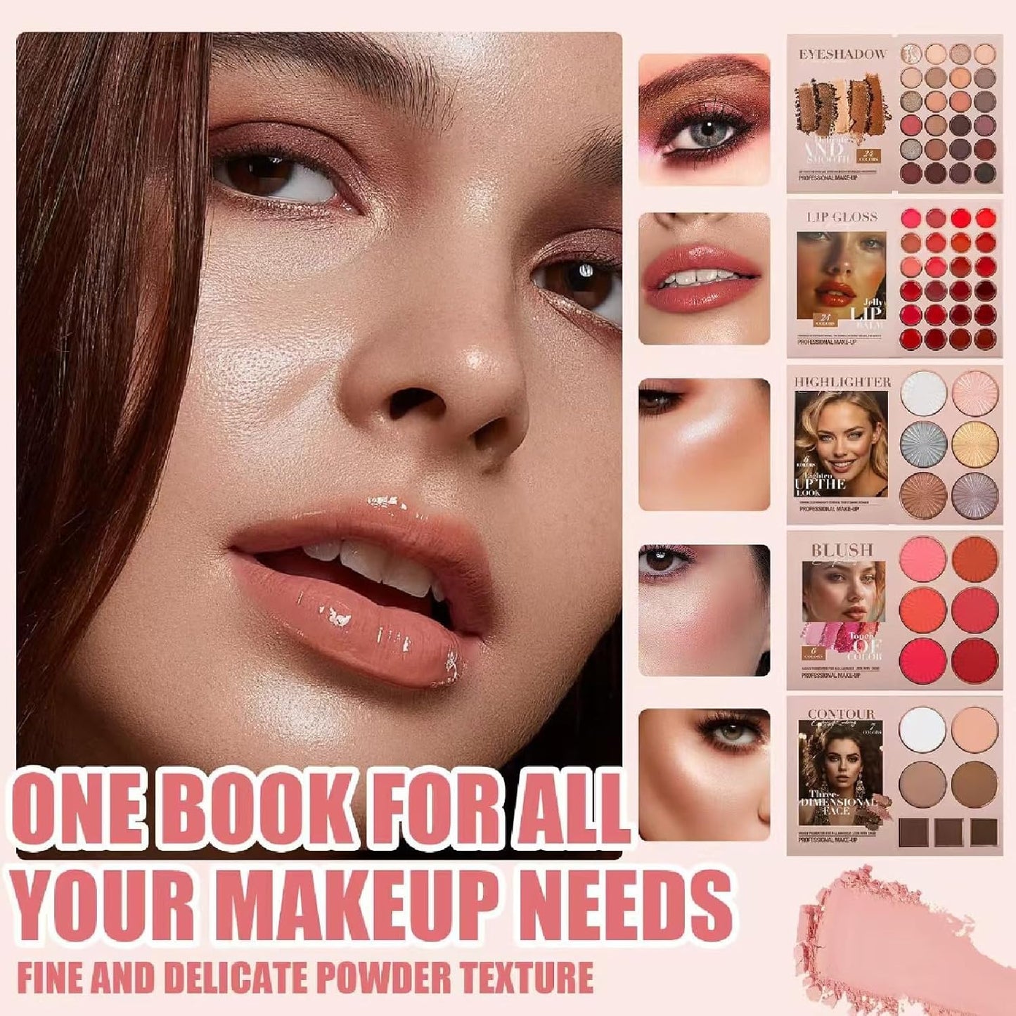 67 Pro Color Makeup Book Palette, 5-Layer Professional Kit with Eyeshadow Blush Highlighter Bronzer, Complete Portable Travel Makeup Set with 8 Brush Set (Makeup book+8 *blue makeup brush set)