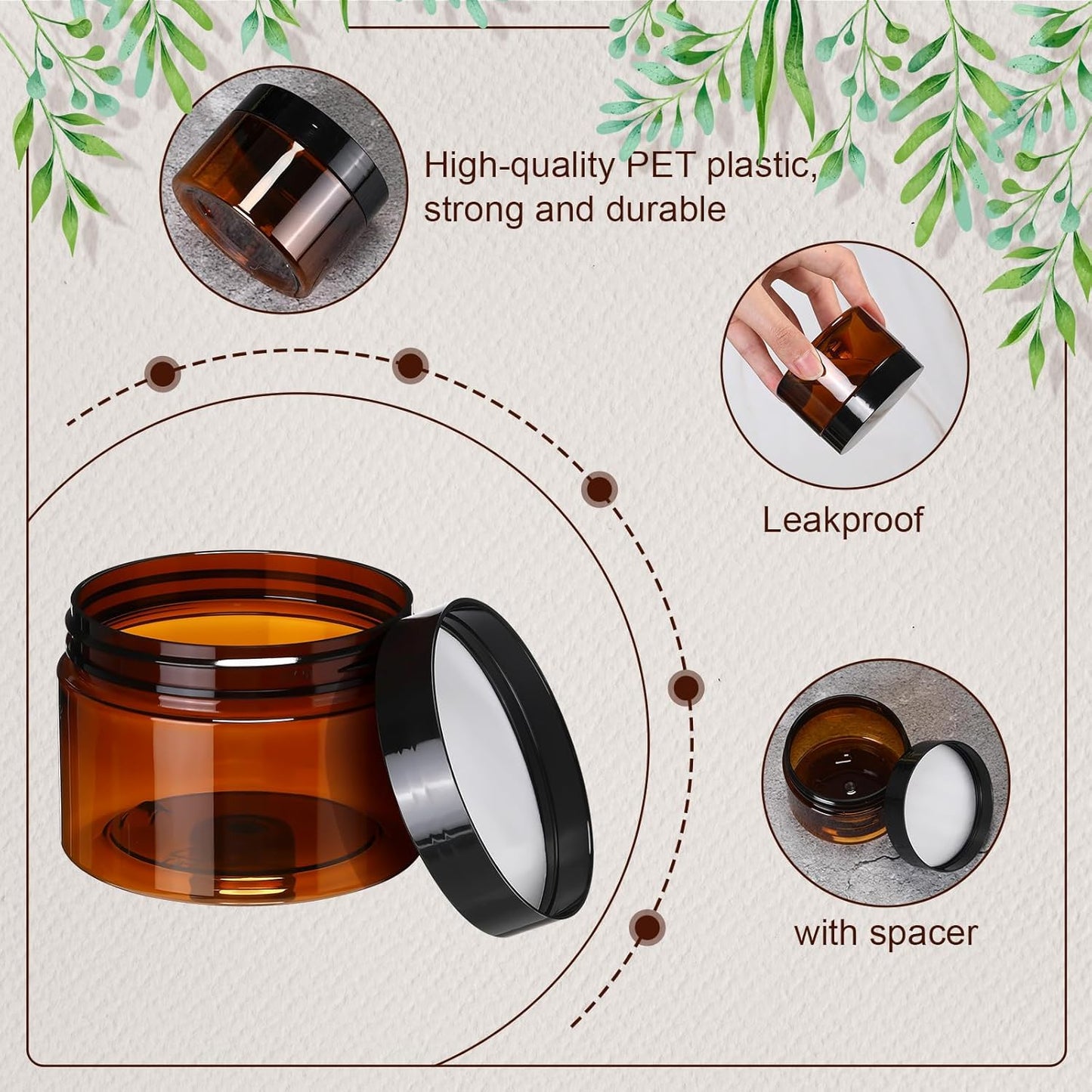 Tanlade 100 Pcs 4 oz Amber Plastic Cosmetic Jars with Lids Empty Leak Proof Container Refillable Cosmetic Jars Airtight for Cream, Lotion, Powder, Ointment, Beauty Products Travel Storage(Round)