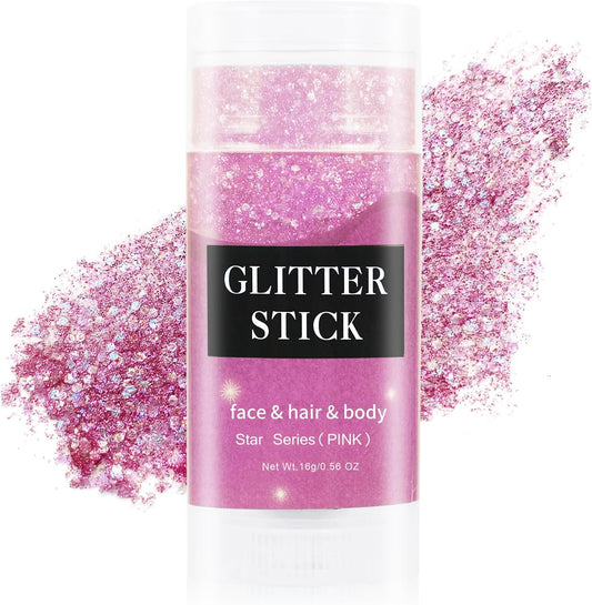 MEICOLY Pink Body Glitter Stick,Pink Face Glitter Sparkly Hair Glitter,Pink Accessories for Spirit Week,Singer Concerts Lover Heart Glitter Makeup,Mermaid Glitter Face Paint,Waterproof