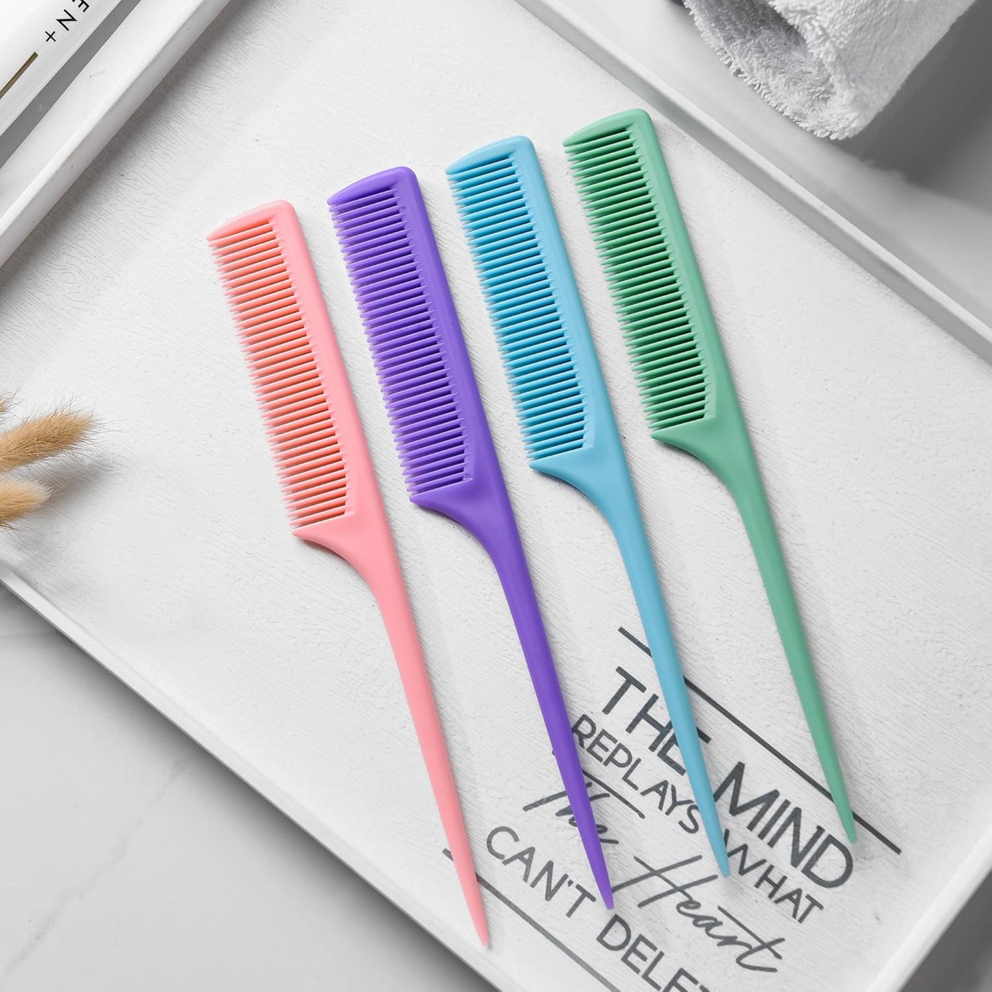 4 Pcs Rattail Combs for Women -Fine Tooth Styling Comb with Ergonomic Handle, Anti-Static Heat-Resistant Professional Hair Parting Tools for Smooth Detangling, Updos & Salon-Perfect Hairstyles.
