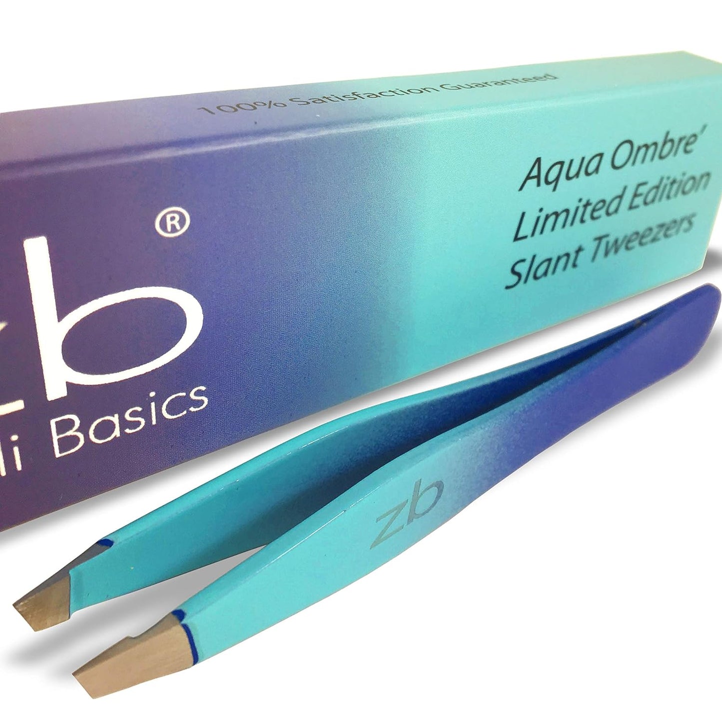 Zizzili Basics Tweezers - Limited Edition Aqua Ombré Slant Tweezer - Best Tweezers for Eyebrow, Hair Removal and Your Precision Needs