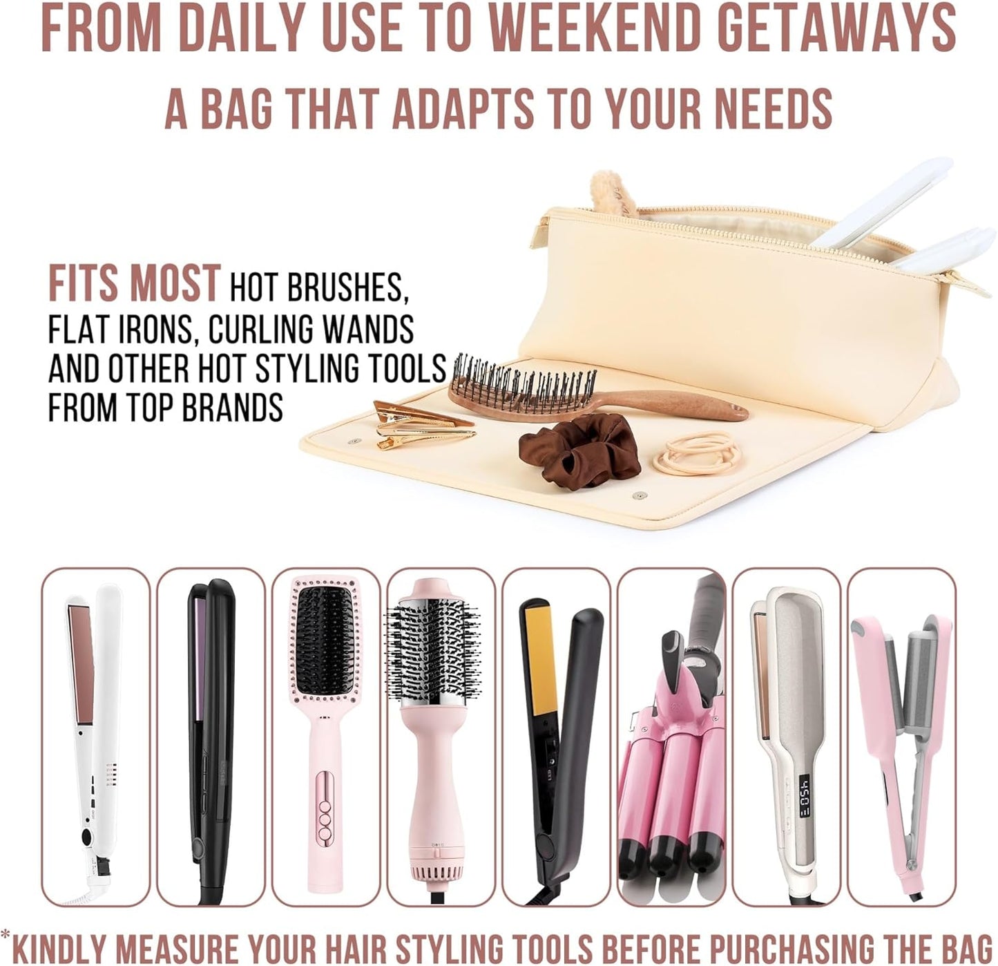 BAREFOOT CARIBOU Hair Tools Travel Bag and Heat Resistant Mat for Flat Irons, Straighteners, Curling Iron, and Haircare Accessories, 2-in-1 design, with Interior Pockets, Portable Organizer