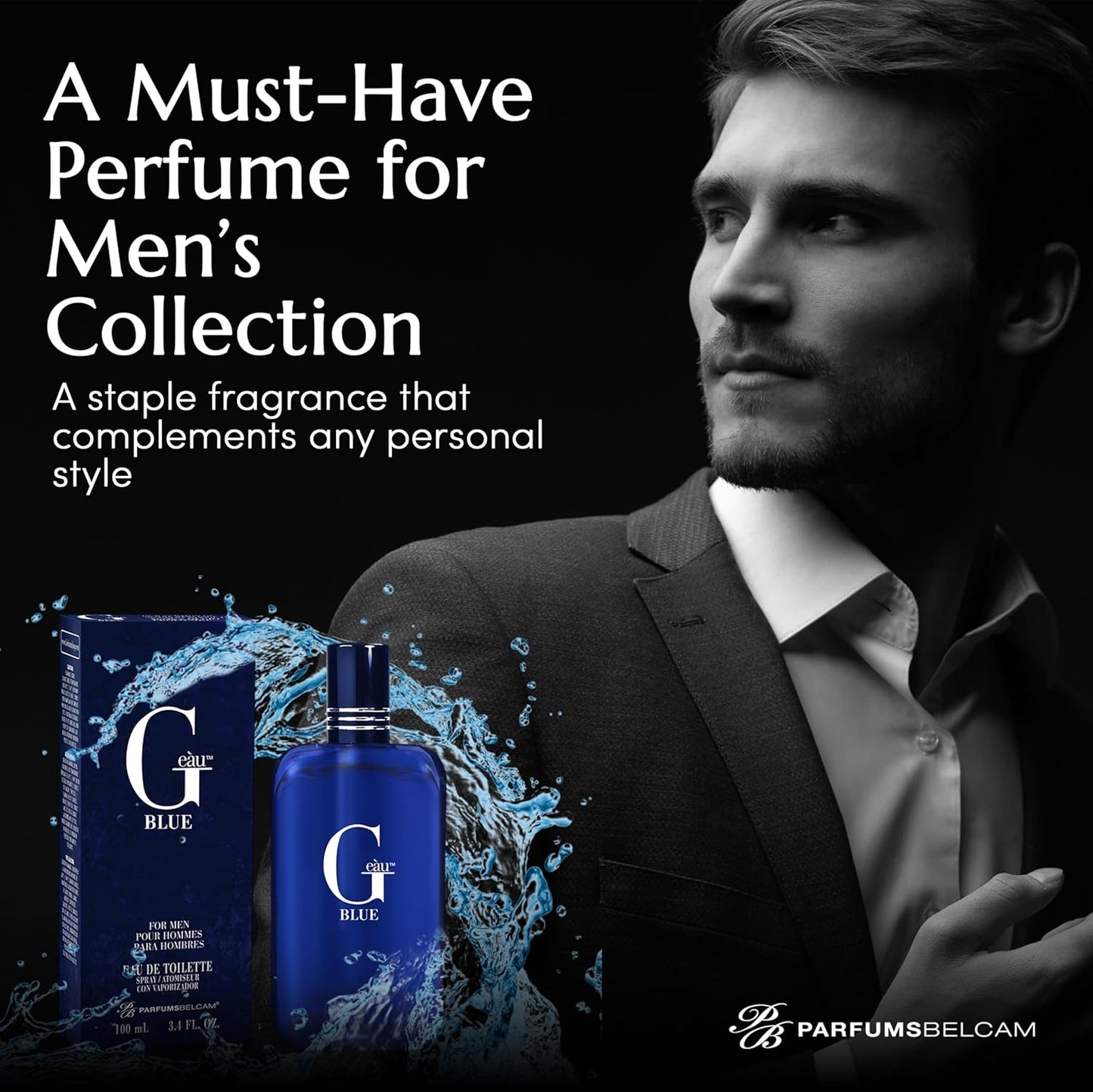 PB ParfumsBelcam G Eau Blue Eau de Toilette Spray – Men’s Cologne, Long-Lasting Summer Fragrance for Men and Teen Boys, Perfume para Hombre – 3.4 Fl Oz – Fresh Blue Scent