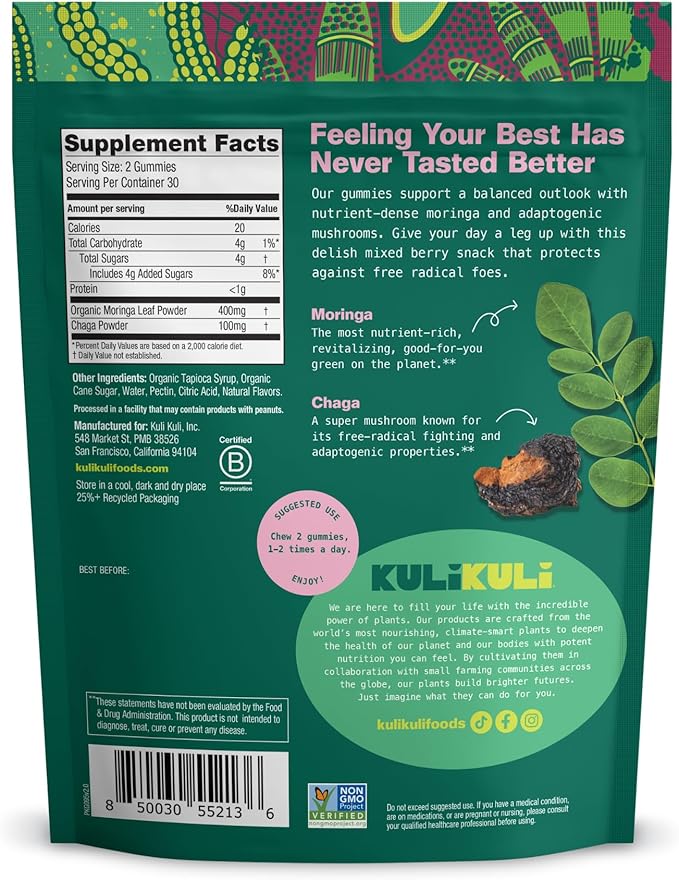 Kuli Kuli Super Energy Gummies - Energy Supplements with Moringa, Caffeine-Free Natural Energy Booster - 60 Non-GMO, Gluten-Free Moringa Gummies