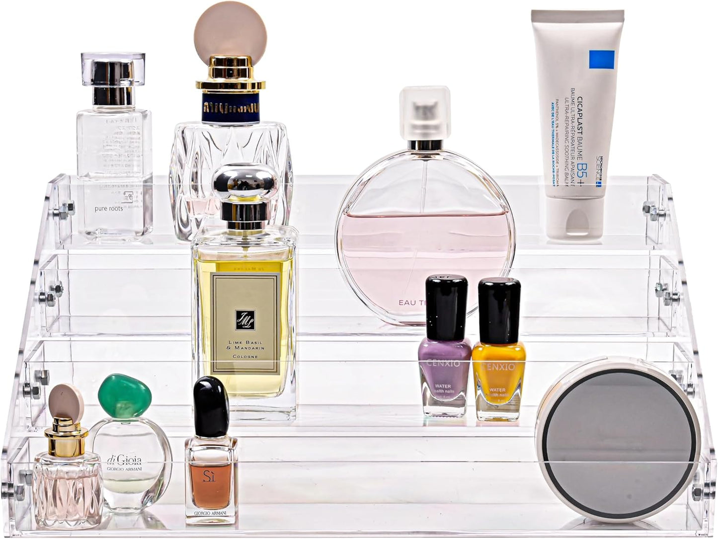 Kingtaily Widen 4 Tiers Stand Shelf Holder Clear Acrylic Rack for Nail Polish Organizer Essential Oil Storage Sunglasses Makeup