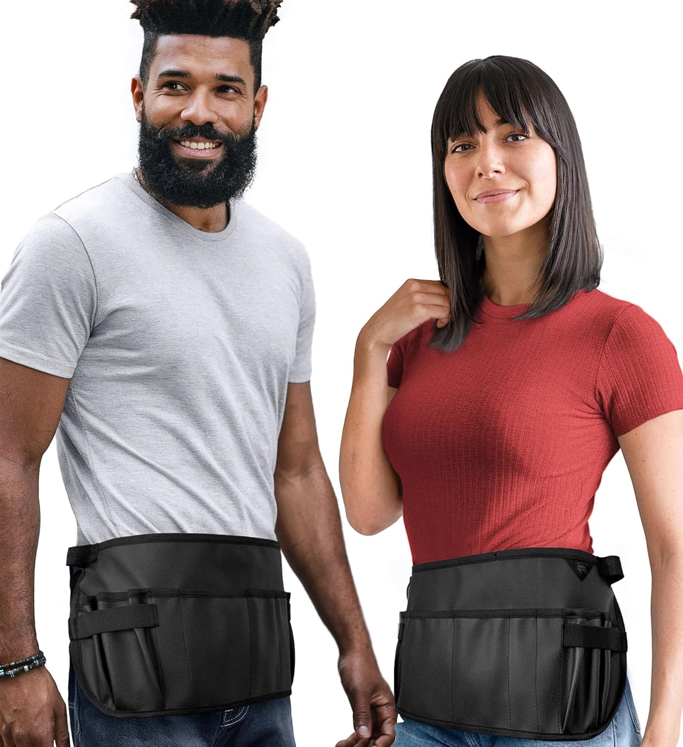 Under NY Sky Salon Waist Apron - Vegan Leather - 9 Pockets, 3 Loops - Hair Cut Holster for Tool Storage, Shears, Brush, Trimmer - Belt Pouch - Hair Stylist, Makeup Artist, Barber, Cosmetology - Black