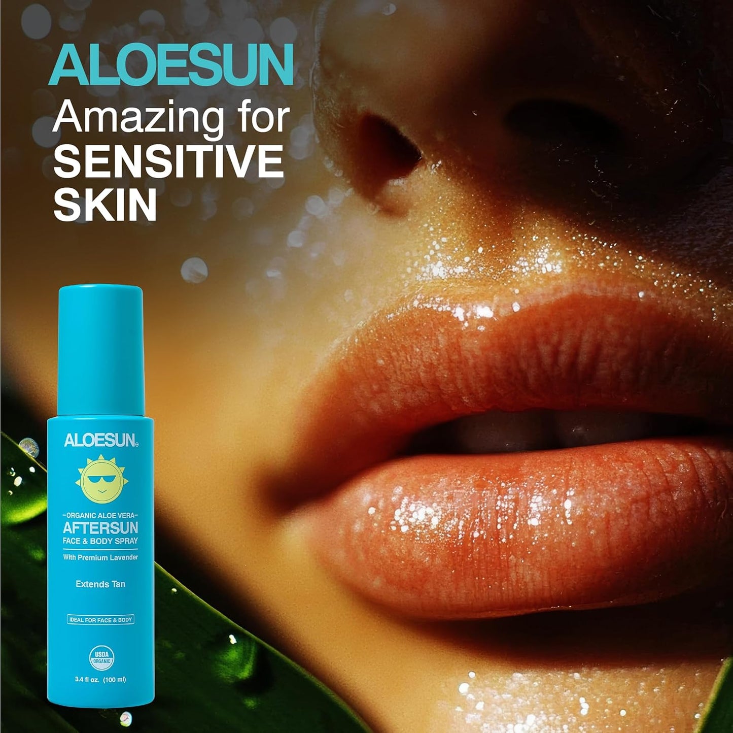 ALOESUN After Sun Face and Body Spray | Non Sticky Organic Aloe Vera for Sun Exposure Relief with Pure Lavender Essential Oil | Natural Aftersun Skin Moisturizer for Redness | Travel Size 3.4 Fl Oz