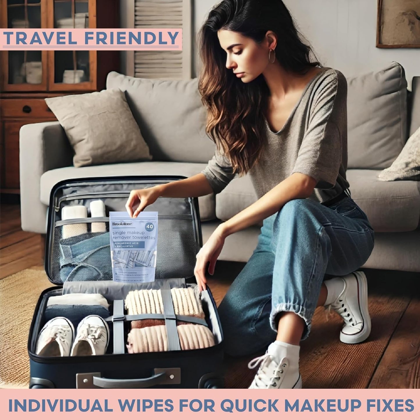 Brookstone Individual Makeup Remover Wipes - Ultra Soft, Makeup Remover Wipe Individually Wrapped, Gently Cleanse & Remove Makeup, 40 Count Makeup Wipes Individually Wrapped