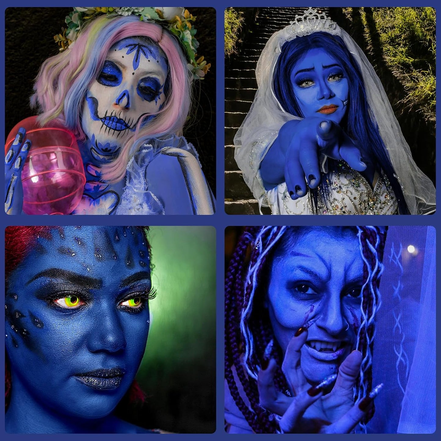 Blue Cream Face Body Painting Foundation, Professional Full-coverage Oil Based Blue Face Paint Halloween SFX for Corpse Bride Avatar Cosplay Makeup for Adult Carnival & Stage Performance