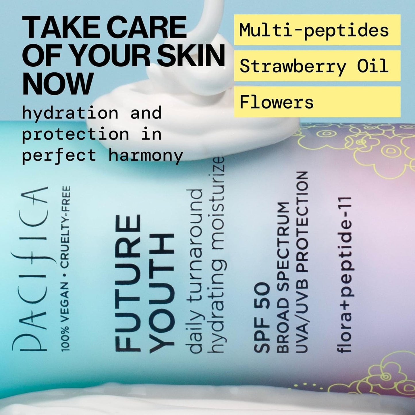 Pacifica Peptide Face Moisturizer Future Youth Daily Turnaround Hydrating, SPF 50 Broad Spectrum, UVA/UVB Sun Protection, Sunscreen, Face Moisturizer, Anti-Aging, Vegan, 1.7 fl oz (1 Count)