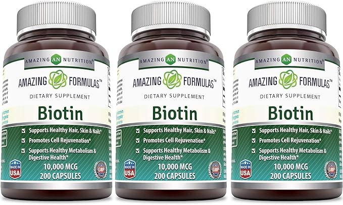 Amazing Nutrition Biotin 10,000 Mcg Dietary Supplement, 200 Capsules (200 Capsules (Pack of 3))