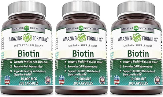 Amazing Nutrition Biotin 10,000 Mcg Dietary Supplement, 200 Capsules (200 Capsules (Pack of 3))