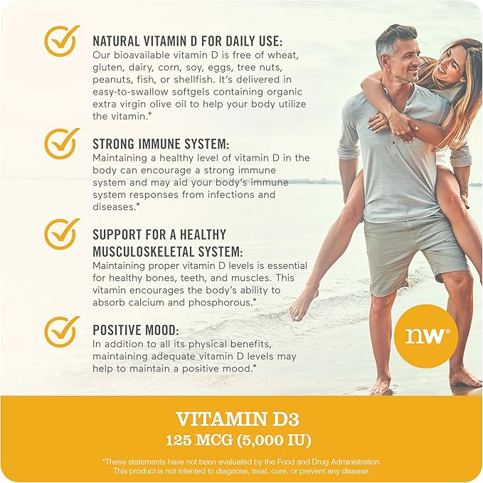 NatureWise Vitamin D3 5000iu (125 mcg) 1 Year Supply for Healthy Muscle Function, and Immune Support, Non-GMO, Gluten Free in Cold-Pressed Olive Oil, Packaging Vary ( Mini Softgel), 360 Count