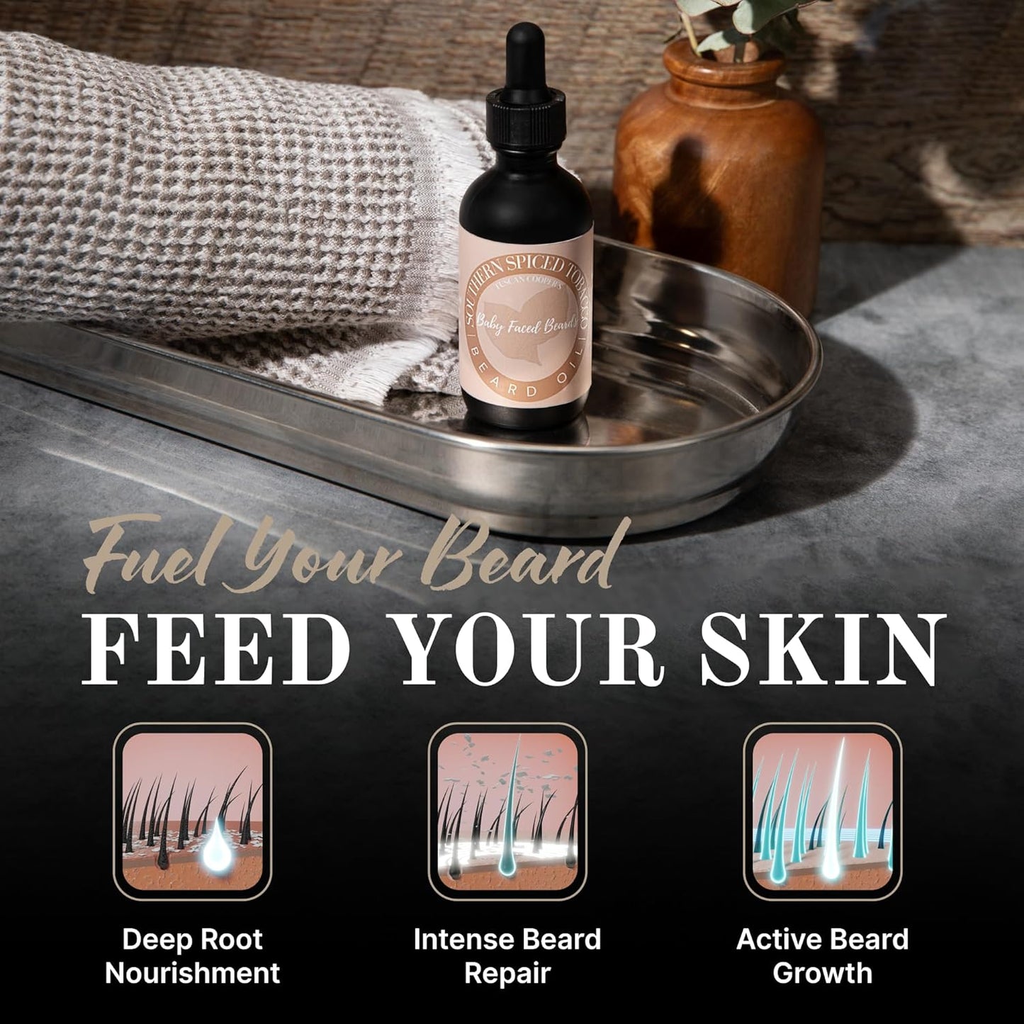 Tuscan Cooper's Baby Faced Beards Oil for Men - Hydrating, Nourishing, Natural Beard Softener and Conditioner for All Hair Types. Coconut, Jojoba, and Sweet Almond Moisture - Rawhide and Pear Scent