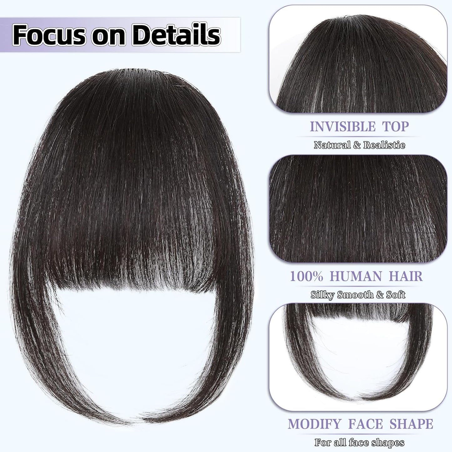 Wispy Bangs Hair Clip, 100% Human Hair Clip In Brown Black Bangs for Women, Soft Layered Fake Bangs with Feathered Fringe, Easy Clip-On Design for Daily Wear & Halloween