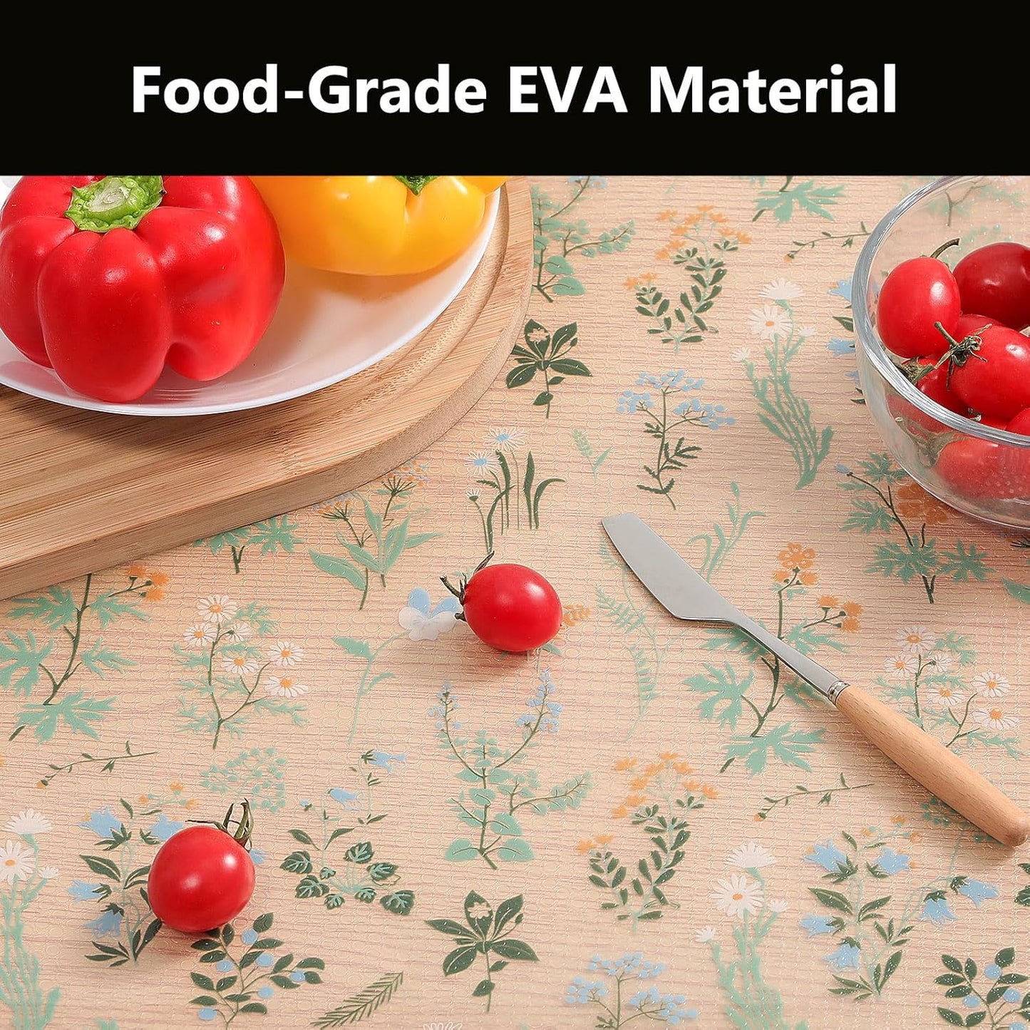 INNOLITES Shelf Liners for Kitchen Cabinets – Drawer Liner Waterproof & Oil-Proof, Non-Adhesive EVA with Floral Pattern – Durable Washable, Easy to Cut (17.7" x 78.7")