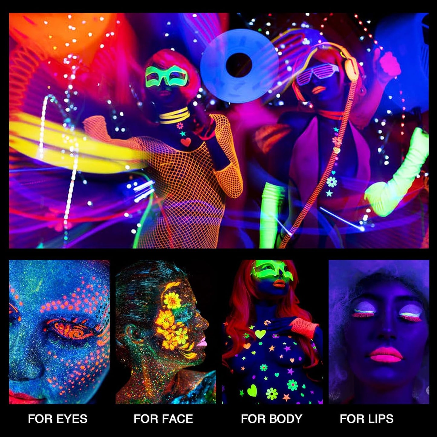 MEICOLY Neon White Face Paint,1.05oz Glow Blacklight Water Based Body Paint,Fluorescent Water Activated Face Paint for Adult and Children,Halloween White Face Paint Split Cake,White/UV Blue