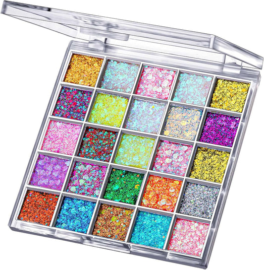 FANDAMEI 25 Colors Face Glitter, Face Glitter for Women Kids Girls, Glitter Gel No Glue Needed, Glitter for Body Hair Halloween Rave Carnival Makeup