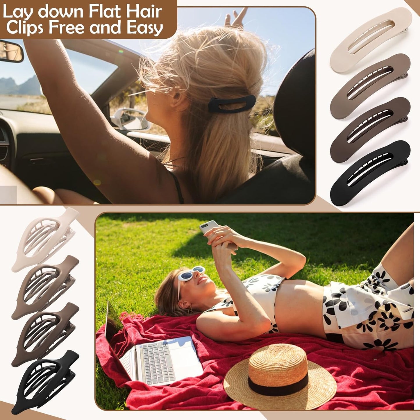 10 Pcs French Flat Hair Clips for Women - 3 Styles Non-slip Flat Claw Clips Matte Hair Claws for Thin Thick Hair