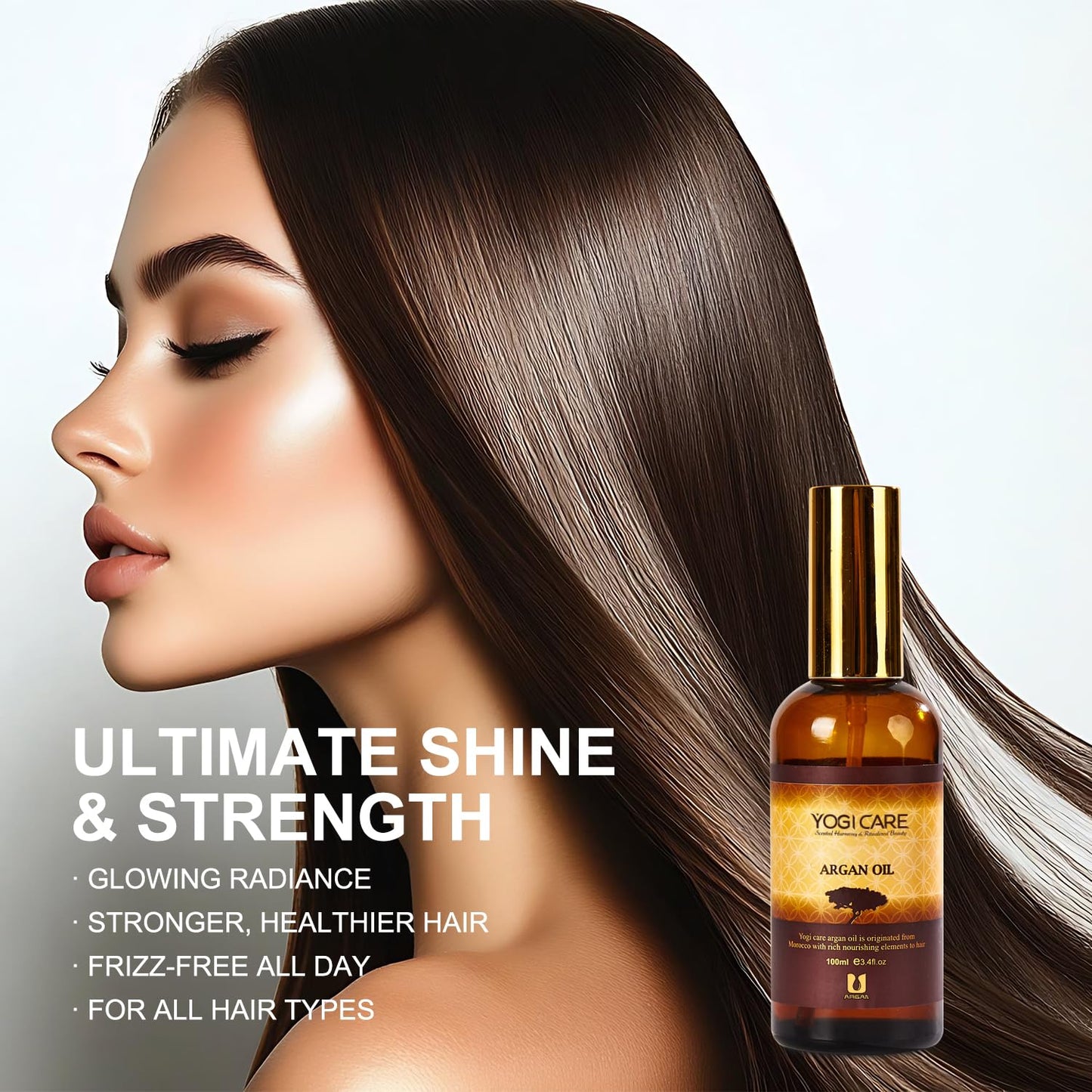 Moroccan Argan Oil For Frizzy, Dry & Damaged Hair – Nourishing & Strengthening Hair Care Oil For All Hair Types – Anti Frizz, Moisturizing, Repair & Shine – 3.4 FL.OZ Glass Bottle