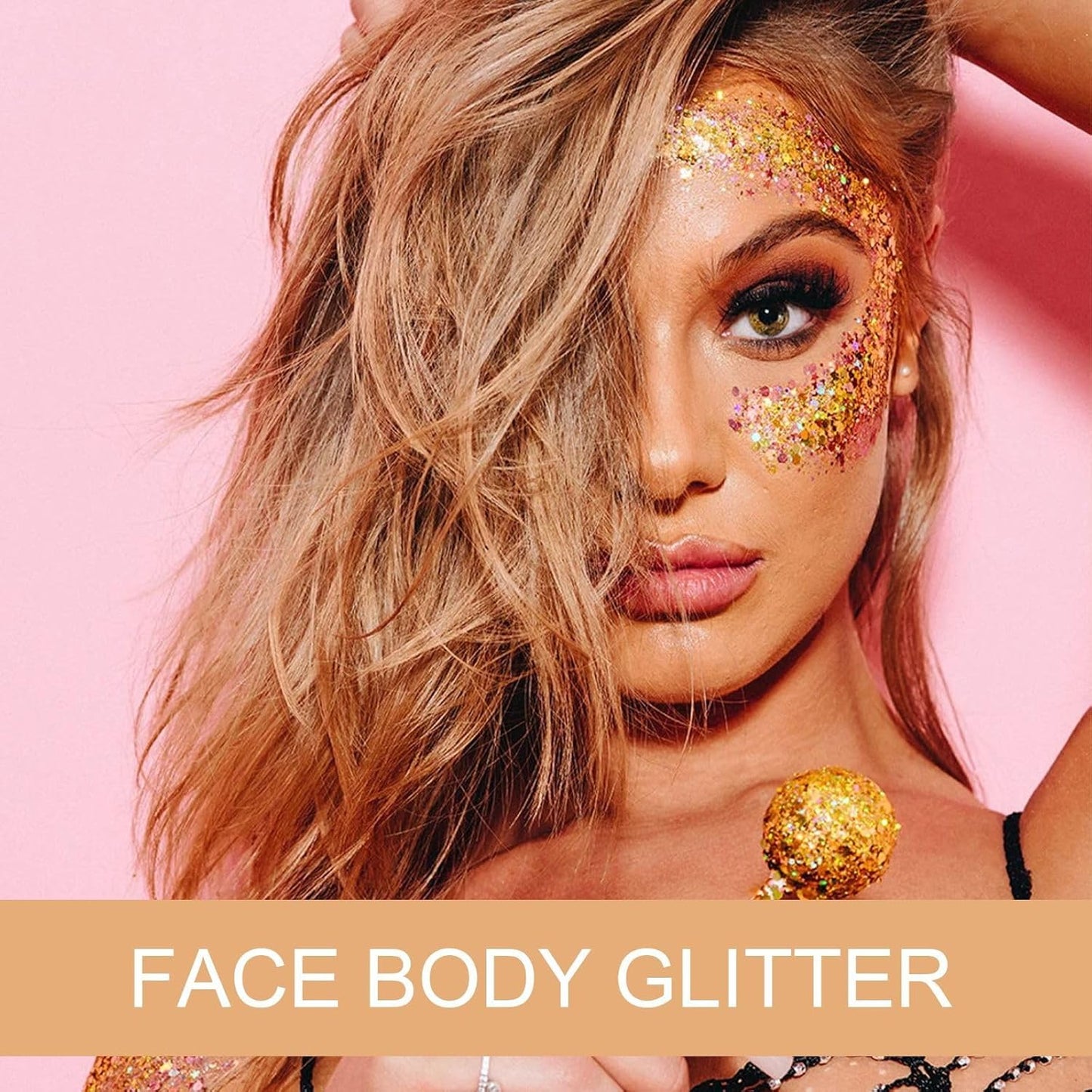 Body Glitter Gel - Halloween Costumes for Women, Sparkly Chunky Glitter Hair for Kids, Halloween Christmas Singer Concert Festival Rave Accessories (Gold Body Glitter)