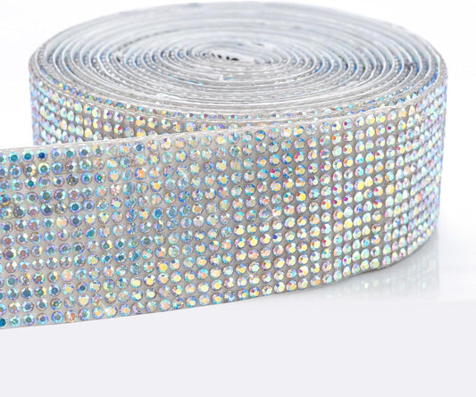Novani Self Adhesive Rhinestone Ribbon, 1.14 Inch Wide 3 Yards 1 Roll, AB Crystal Diamond Bling Strips for DIY Crafts, Home Decor, Glitter Glass Rhinestones for Crafting, Car Decoration