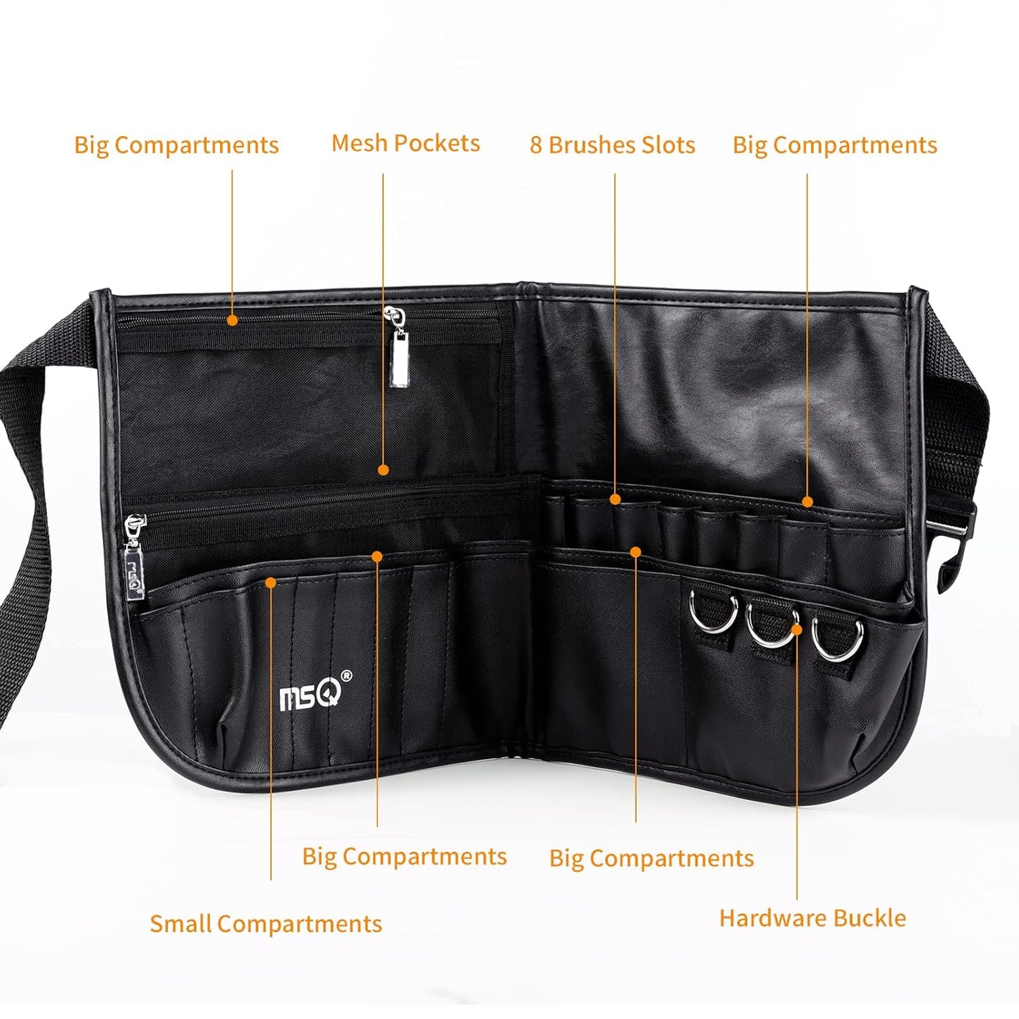 MSQ Makeup Brush Bag with Belt Cosmetic Brush Pouch Holder Organizer Multi Pocket Apron Pack with Adjustable Artist Belt Strap Large Capacity Great for Artist/Fashion Stylist (Brush Not Included)