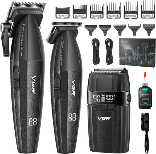 VGR 640S3 Professional 3 in 1 Hair Cutting Kit, 9000RPM Hair Clippers for Men Professional Hair Trimmer & Foil Shavers Set, Cordless Mens Barber Combo for Home, for Him(Black)