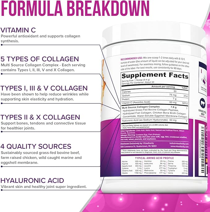 Vitauthority Multi Collagen Peptides Tropical Punch and Phytoceramides