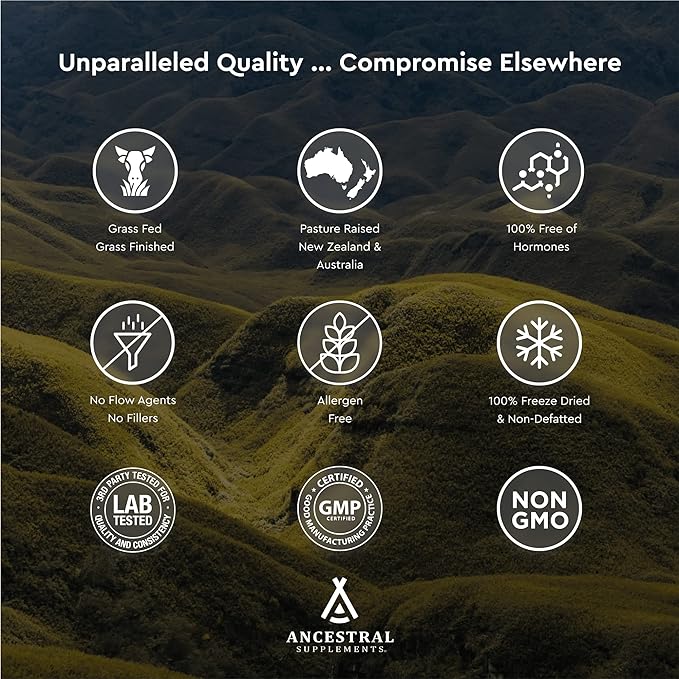 Ancestral Supplements Grass Fed Beef Pancreas Supplement, 500mg, Pancreatic Support with Proteolytic Digestive Enzymes for Digestion Support, Including Trypsin, Non GMO, 180 Capsules