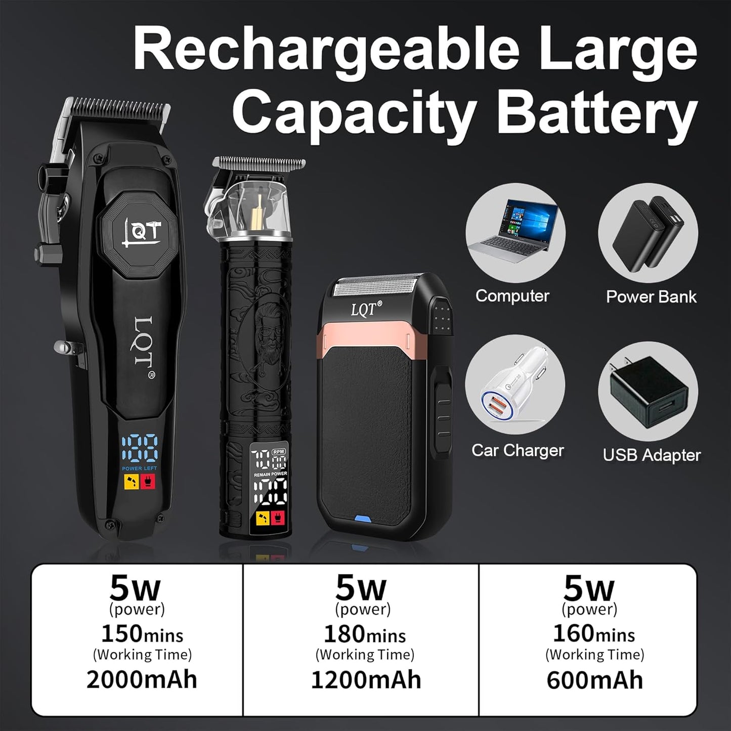 Professional Cordless Hair Clippers for Men, Electric T-Blade Trimmer with LED Display, Long Battery Life, Grooming Kit for Haircuts & Beard Trimming,for Home, Barber, Travel