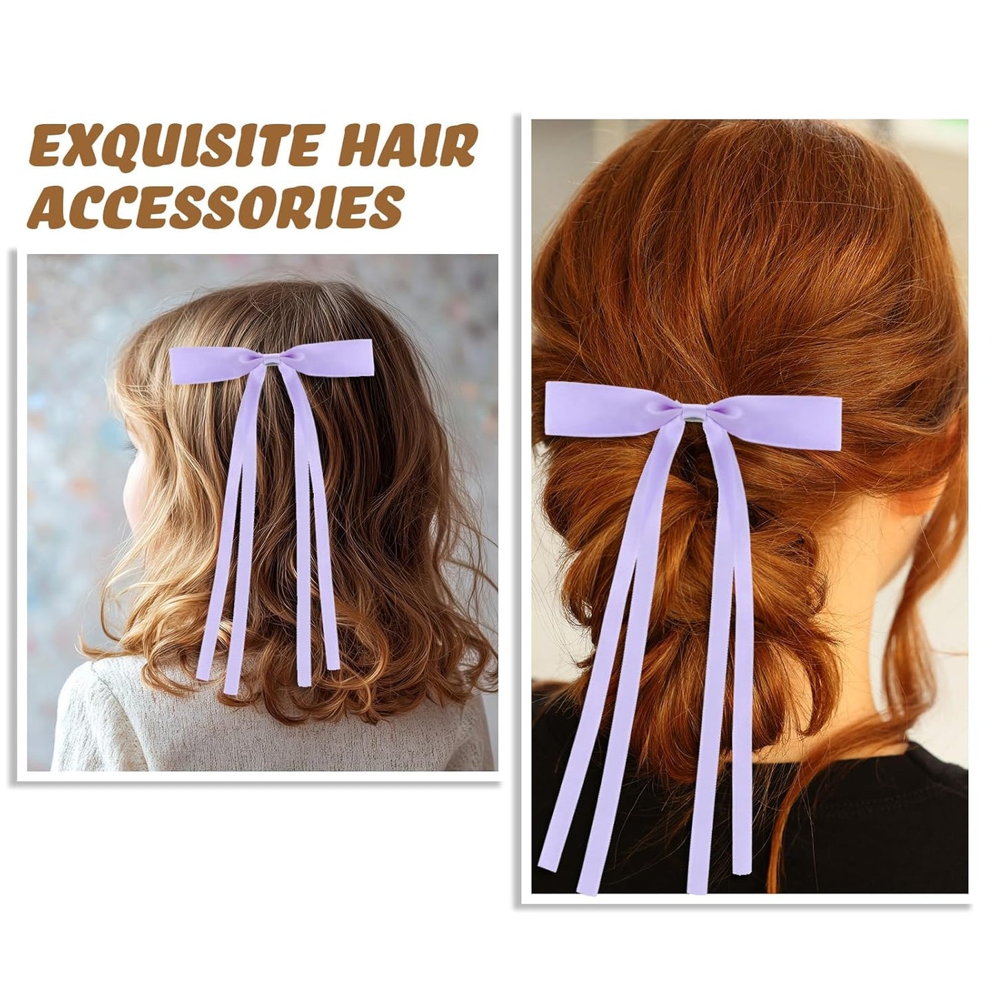 24 PCS Hair Bows Clips Ribbon,Mini Satin Hair Bows With Long Tail for Women and Girls Hairstyle Accessory Gift (Purple)