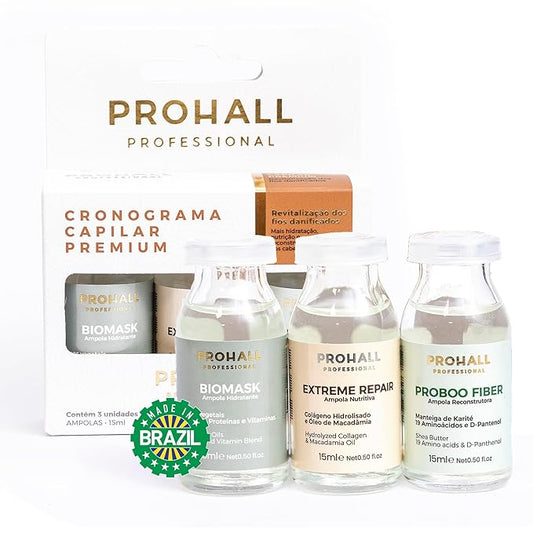 Prohall Cosmetic Ampollas Para el Cabello Maltratado Y Seco-Deep Conditioning Hair Mask for Damaged Hair Treatment - Hair Mask Protein Treatment - 3 Weeks - 3 Haircare Brazilian Ampoules Kit 1.5FLOz