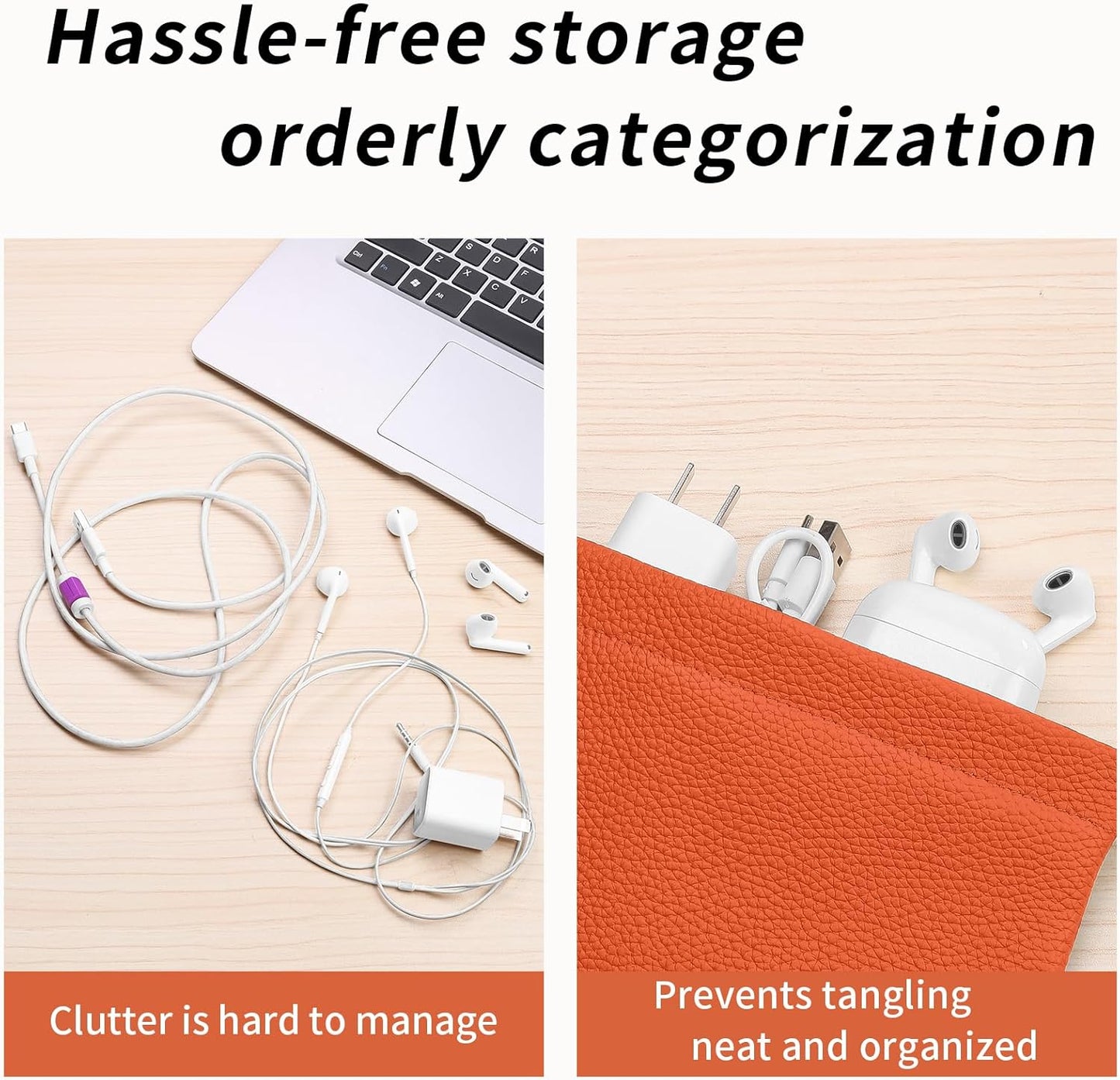 Genuine Leather Pocket Cosmetic Bag for Purse,Coin Purse Lipstick Cosmetic Accessories Travel Pouch for Storage Waterproof Portable No Zipper Self-closing Small Makeup Pouch (Orange)