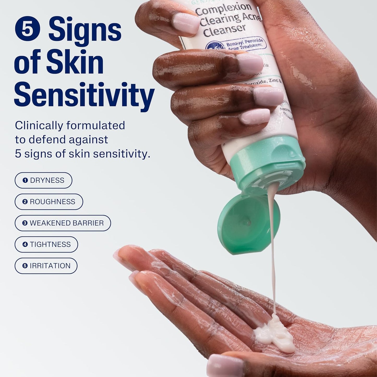 Cetaphil Gentle Clear Complexion-Clearing BPO Acne Cleanser with 2.6% Benzoyl Peroxide, Creamy and Soothing for Sensitive Skin, Suitable for All Skin Types, 4.2oz