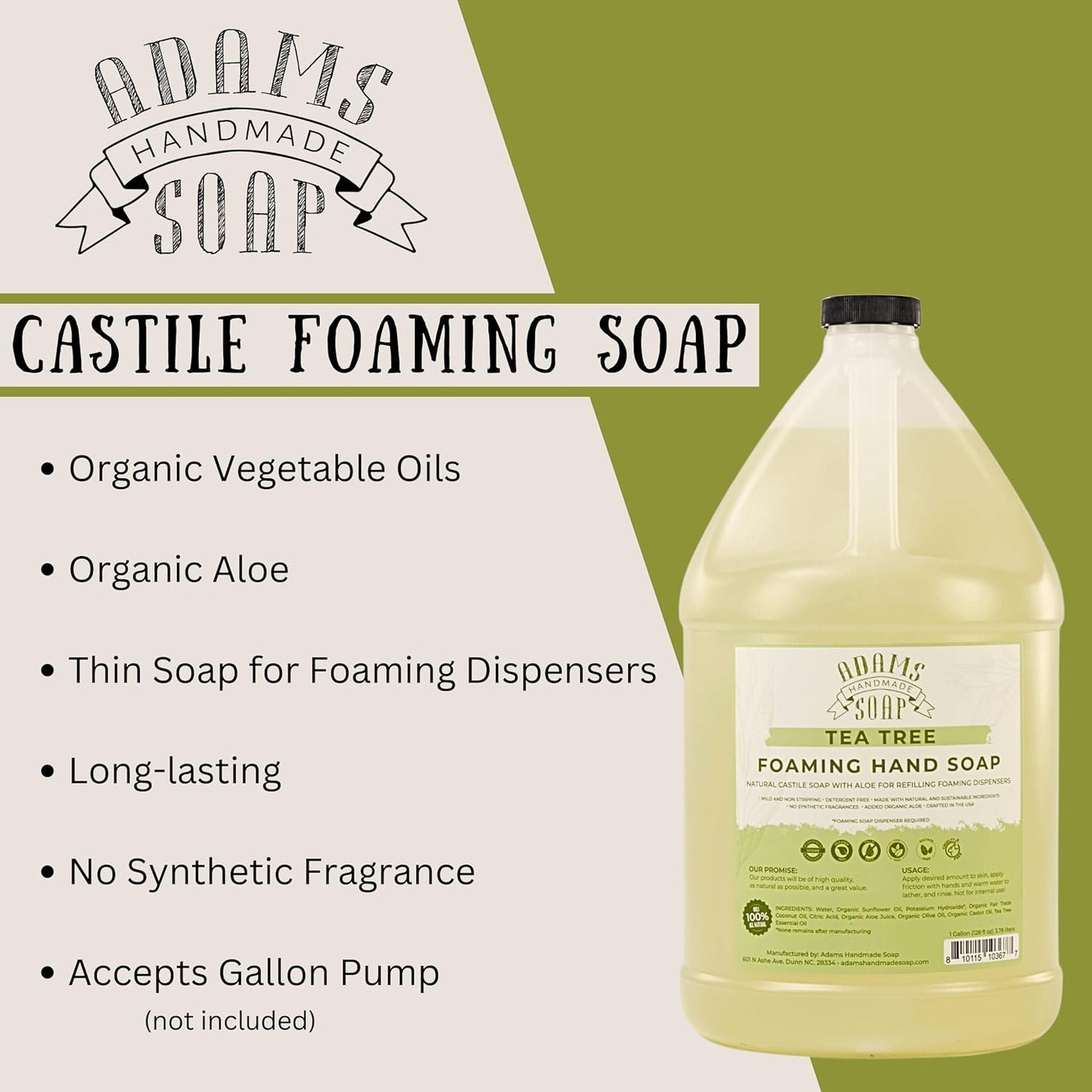 Adams Handmade Soap Liquid Foaming Soap 1 Gal - Tea Tree