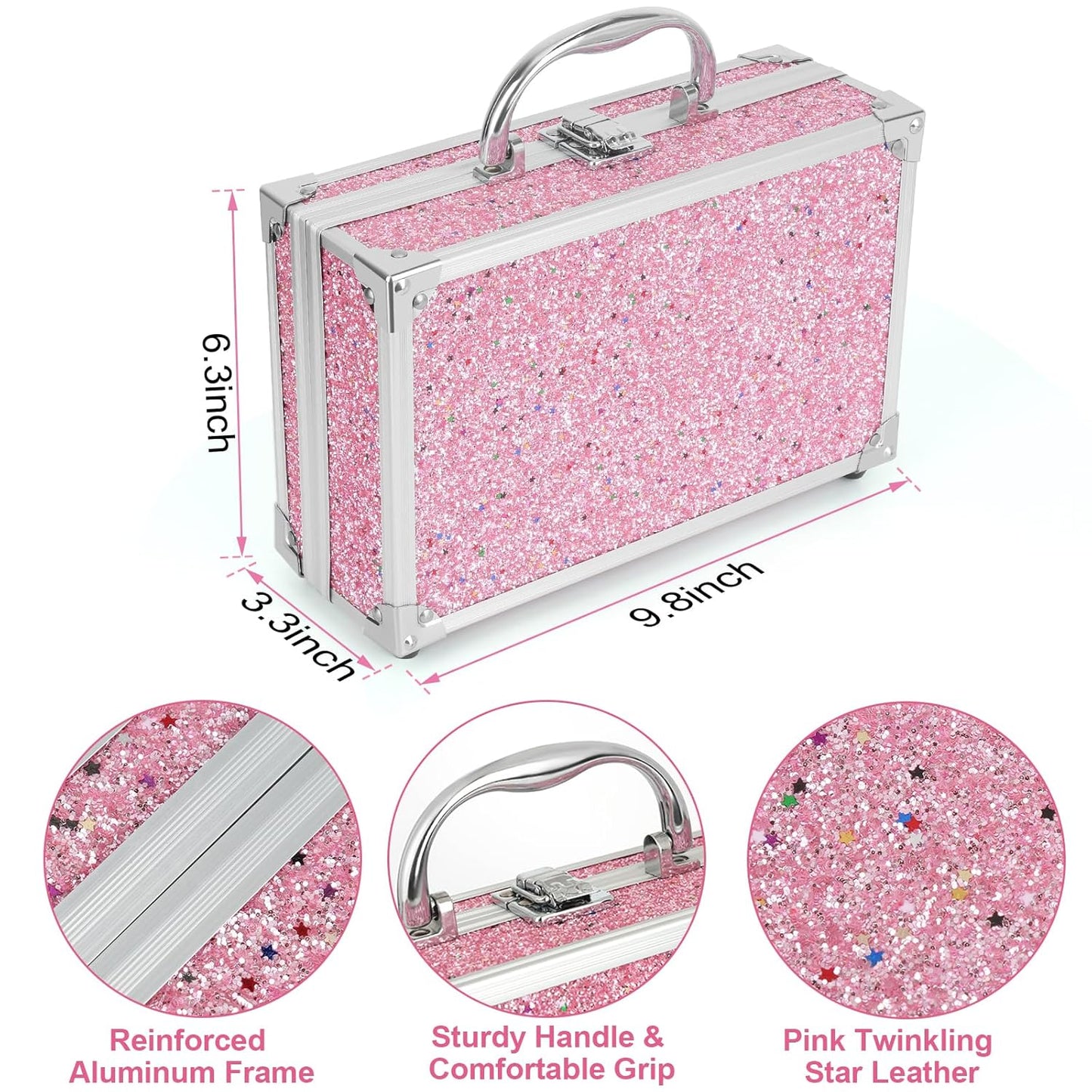 Anpro All-In-One Makeup Carry Case with Pro Teen Makeup Set, Full Starter Cosmetics Kit with Makeup Brushes, Lipsticks, Eye Shadows Palette, Blushes, Glitter Gel-Pink