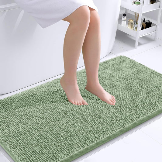 OLANLY Bathroom Rugs 44x24, Extra Soft Absorbent Chenille Bath Rugs, Rubber Backing Quick Dry, Machine Washable Bath Mats for Bathroom Floor, Tub and Shower, Home Decor Accessories, Sage Green